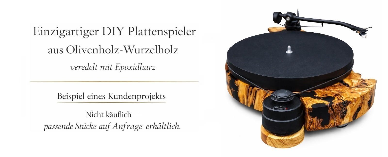 Handgefertigter DIY Plattenspieler aus Olivenholz Wurzelholz und Epoxidharz – einzigartiges Designstück